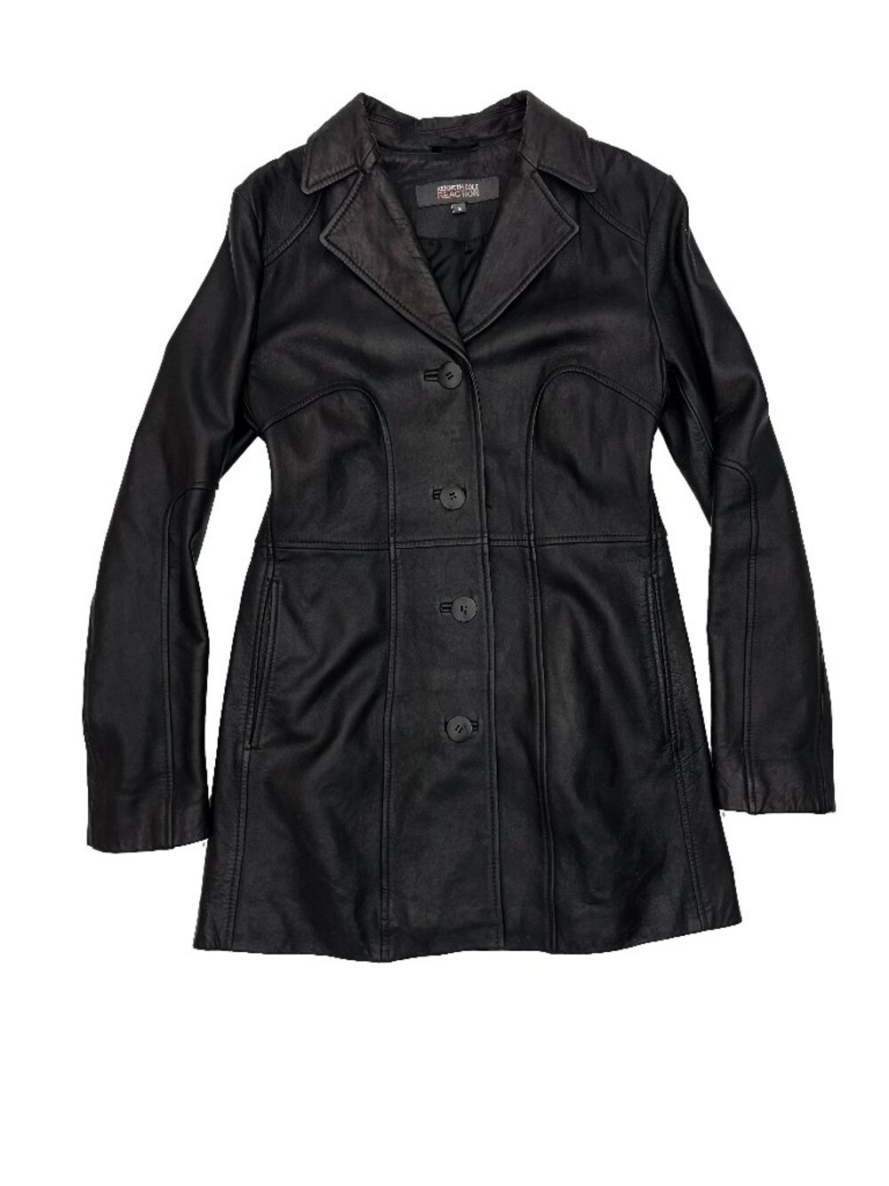 Kenneth Cole Reaction Black Leather Trench Coat Jacket Womens S
